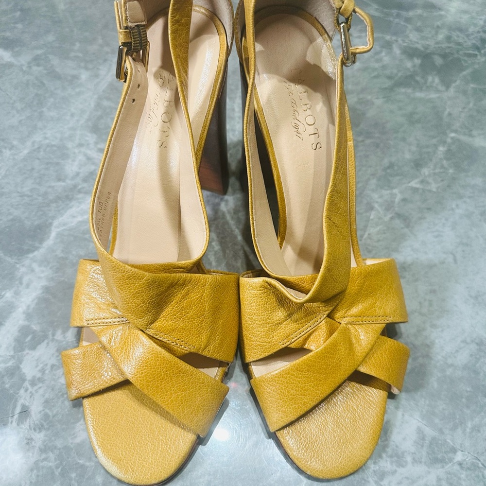 TALBOTS Mustard Yellow Leather Brazilian Chunky Block Heels Women’s SZ 10B - Picture 7 of 7